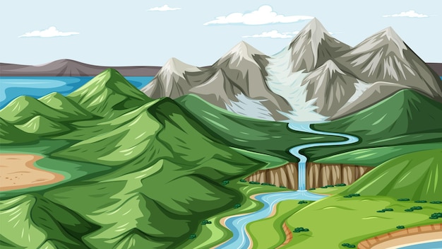 Vector gratuito diseño de miniaturas con paisaje de montaña.
