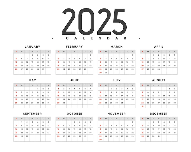 Diseño mínimo de la plantilla del calendario para el año nuevo 2025