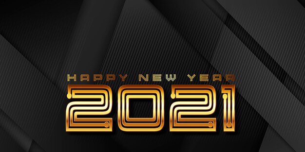 Diseño moderno de banner dorado y negro para el año nuevo.