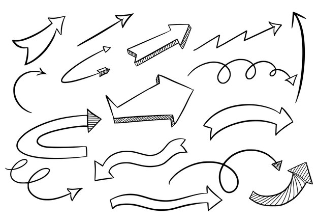 Diseño moderno de diferentes flechas de garabateo