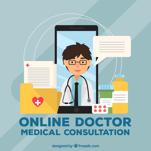 Diseño moderno de médico online con elementos