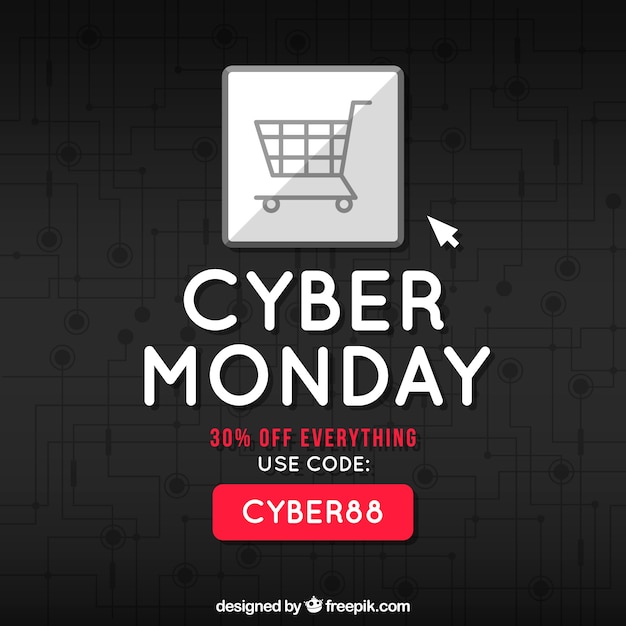 Vector gratuito diseño moderno oscuro cyber monday en estilo flat