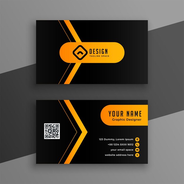 Diseño moderno de tarjeta de visita en negro y amarillo.