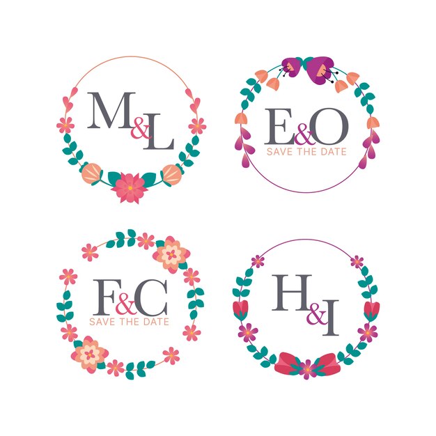 Diseño de monogramas de boda floral