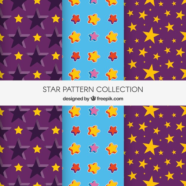 Diseño morado de colección de patrones de estrellas