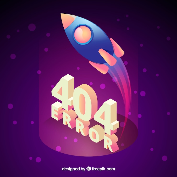 Vector gratuito diseño morado de error 404 con cohete