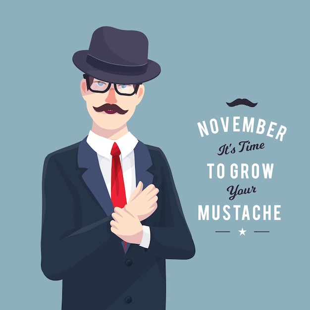 Diseño de movember con hombre elegante