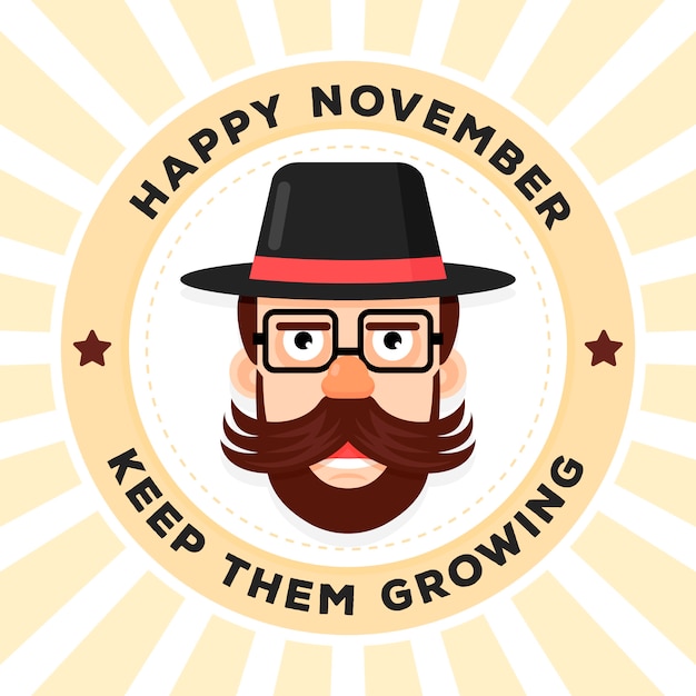 Vector gratuito diseño de movember con hombre con sombrero