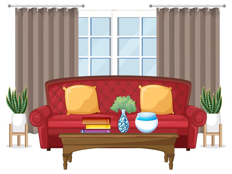 Vector gratuito diseño de muebles de sala de estar sobre un fondo blanco