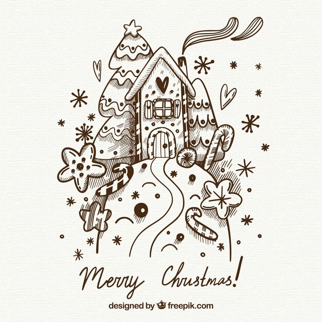Diseño de navidad dibujado a mano con casa