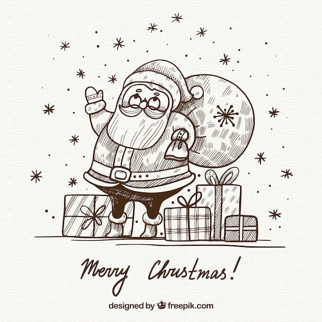 Diseño de navidad dibujado a mano con papa noel