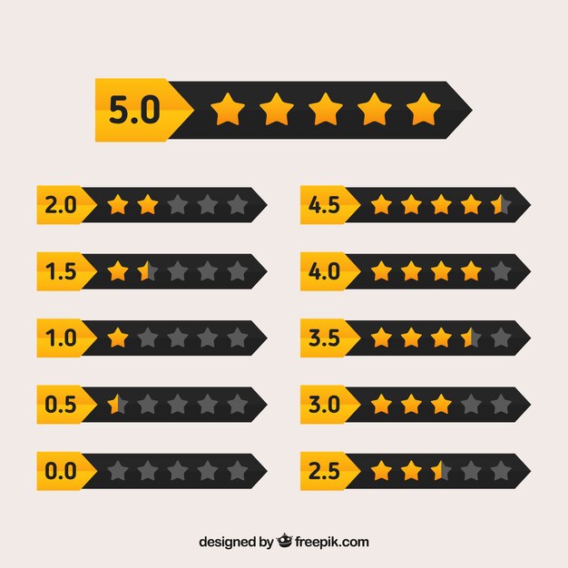 Diseño negro y amarillo de clasificación por estrellas