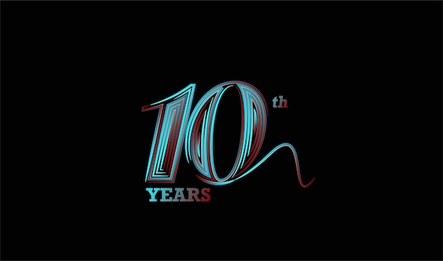 Diseño de neón de celebración de aniversario de 10 años. Diseño vectorial.