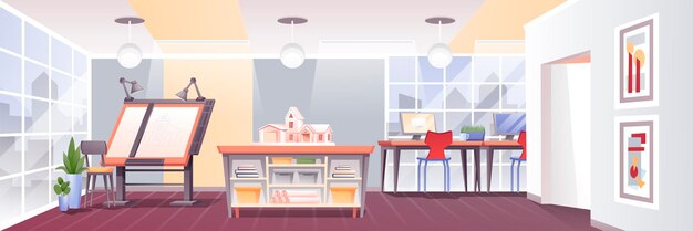 Diseño oficina interior fondo negocio lugar de trabajo moderno trabajo creativo empresa escena Estación de trabajo gráfica hogar modelo escritorio con monitores de computadora en la habitación