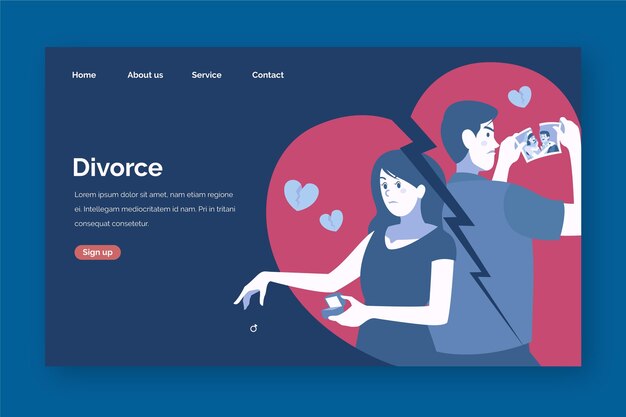 Diseño de página de aterrizaje de concepto de divorcio