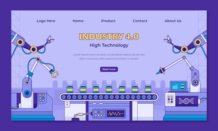 Vector gratuito diseño de la página de aterrizaje de la industria 4.0 dibujado a mano