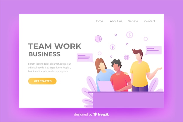 Diseño de página de aterrizaje de trabajo en equipo digital
