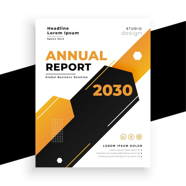 Diseño de la página del boletín informativo del informe anual corporativo en negro y dorado