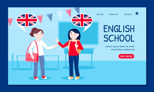 Diseño de la página de destino de la escuela de inglés.