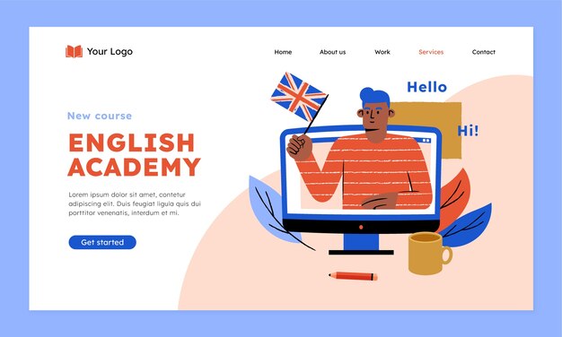 Diseño de la página de destino de la escuela de inglés.