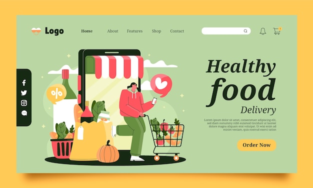 Vector gratuito diseño de página de destino de tienda de comestibles en línea