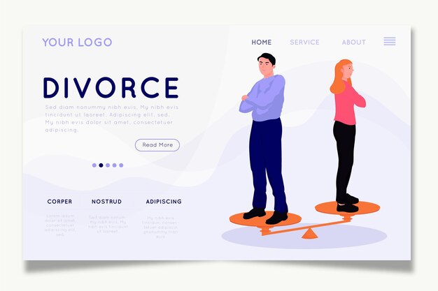 Diseño de la página de inicio del concepto de divorcio