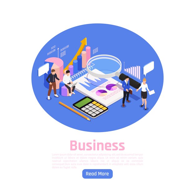 Diseño de página isométrica de gestión empresarial con ilustración de símbolos de lluvia de ideas