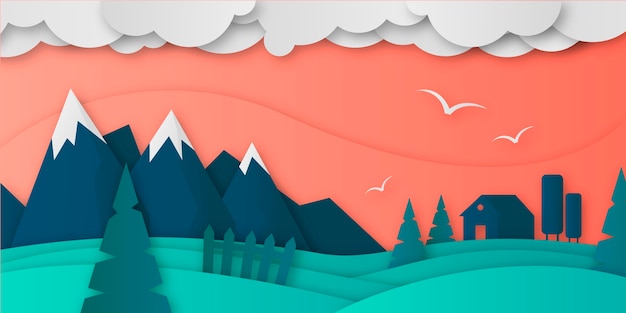 Vector gratuito diseño de paisaje estilo papel