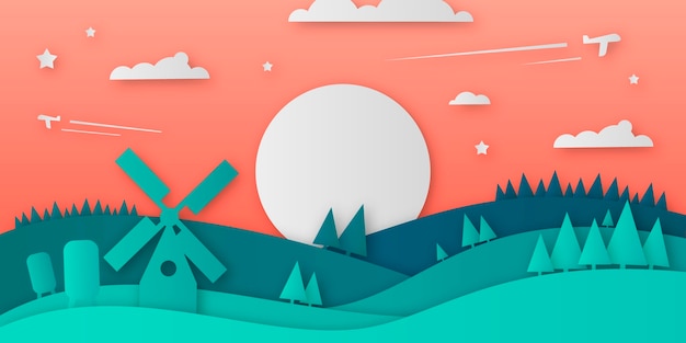 Vector gratuito diseño de paisaje estilo papel