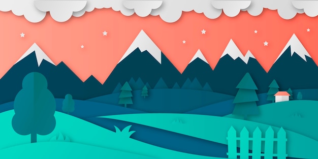 Vector gratuito diseño de paisaje estilo papel