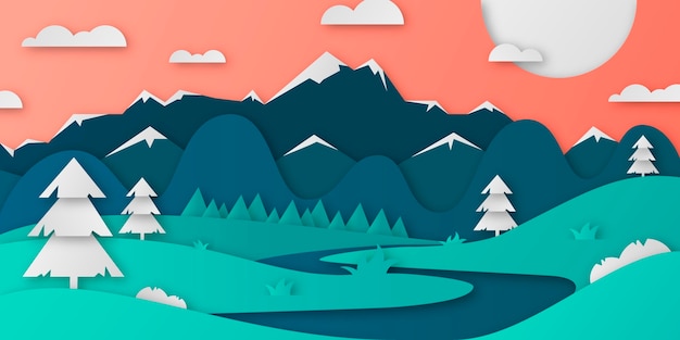 Vector gratuito diseño de paisaje estilo papel