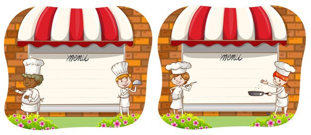 Diseño de papel con chef y menú.