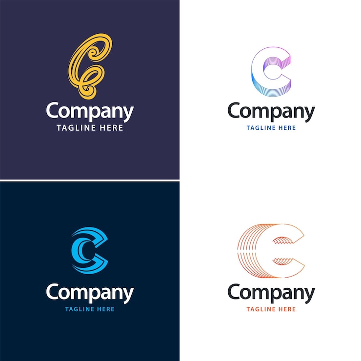 Vector gratuito diseño de paquete de logotipo grande con letra c diseño de logotipos creativos y modernos para su empresa ilustración de nombre de marca vectorial