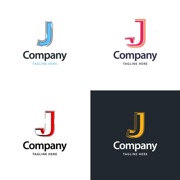 Diseño de paquete de logotipo grande con letra J Diseño de logotipos creativos y modernos para su empresa Ilustración de nombre de marca vectorial