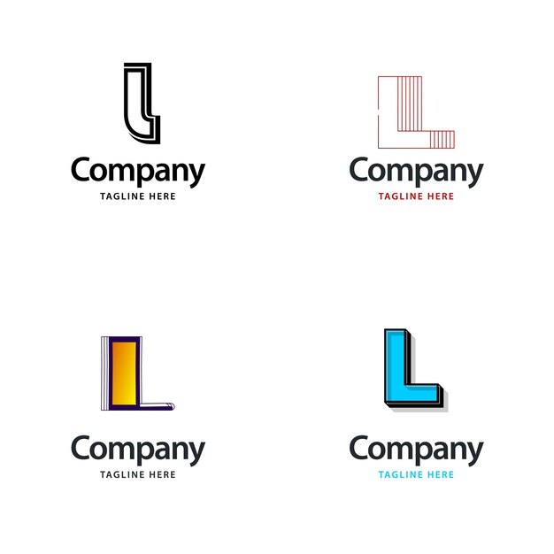 Diseño de paquete de logotipo grande con letra L Diseño de logotipos creativos y modernos para su empresa Ilustración de nombre de marca vectorial