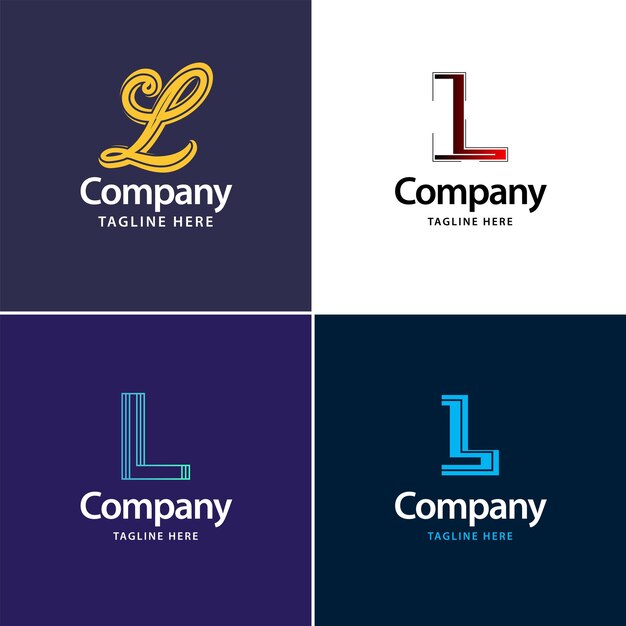 Diseño de paquete de logotipo grande con letra L Diseño de logotipos creativos y modernos para su empresa Ilustración de nombre de marca vectorial