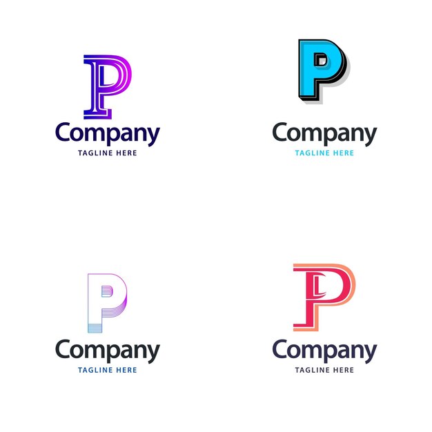 Diseño de paquete de logotipo grande de letra P Diseño de logotipos creativos y modernos para su empresa Ilustración de nombre de marca vectorial