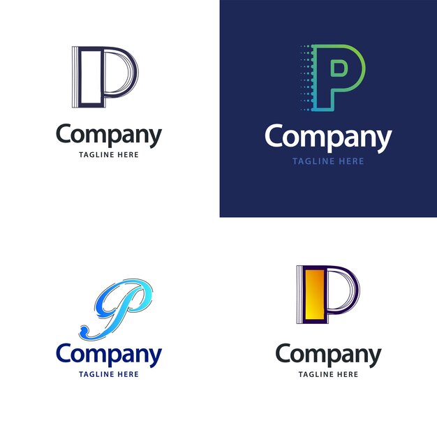 Diseño de paquete de logotipo grande de letra P Diseño de logotipos creativos y modernos para su empresa Ilustración de nombre de marca vectorial