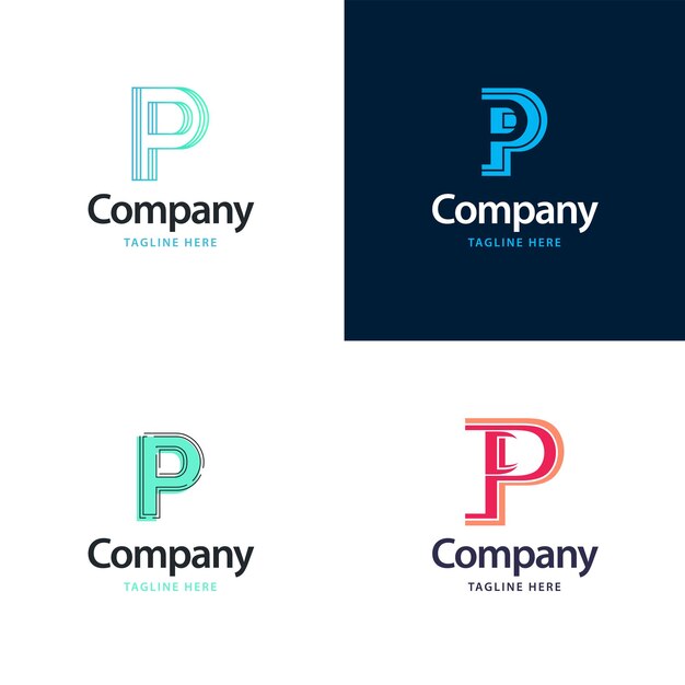 Diseño de paquete de logotipo grande de letra P Diseño de logotipos creativos y modernos para su empresa Ilustración de nombre de marca vectorial