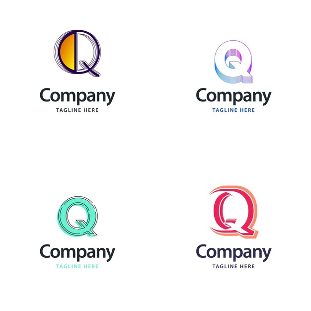 Diseño de paquete de logotipo grande de letra Q Diseño de logotipos creativos y modernos para su empresa Ilustración de nombre de marca vectorial