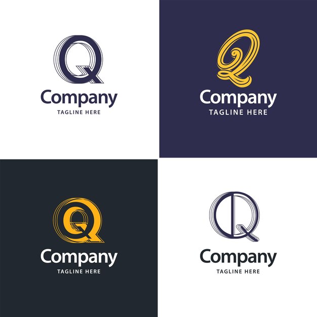 Diseño de paquete de logotipo grande de letra Q Diseño de logotipos creativos y modernos para su empresa Ilustración de nombre de marca vectorial