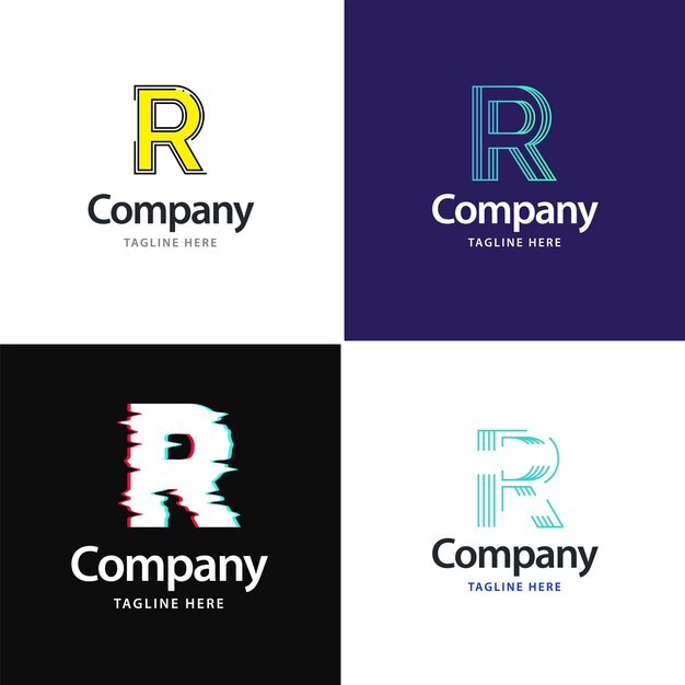 Diseño de paquete de logotipo grande con letra R Diseño de logotipos creativos y modernos para su empresa Ilustración de nombre de marca vectorial
