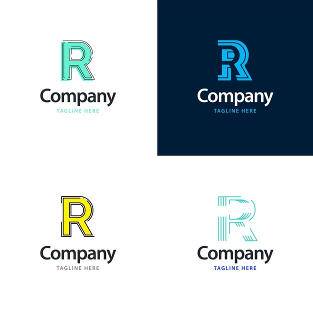 Diseño de paquete de logotipo grande con letra R Diseño de logotipos creativos y modernos para su empresa Ilustración de nombre de marca vectorial