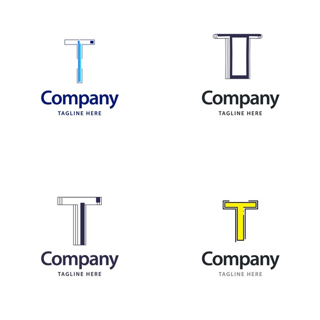 Diseño de paquete de logotipo grande con letra T Diseño de logotipos creativos y modernos para su empresa Ilustración de nombre de marca vectorial