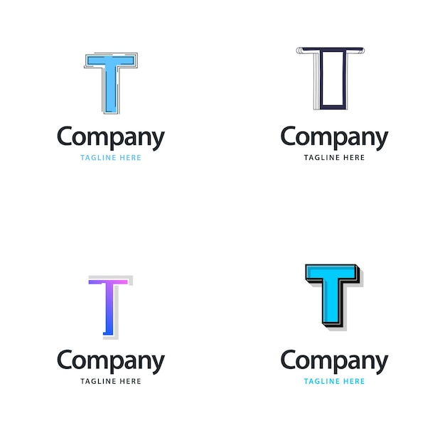 Diseño de paquete de logotipo grande con letra T Diseño de logotipos creativos y modernos para su empresa Ilustración de nombre de marca vectorial