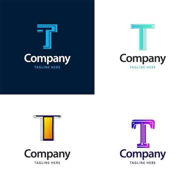 Diseño de paquete de logotipo grande con letra T Diseño de logotipos creativos y modernos para su empresa Ilustración de nombre de marca vectorial