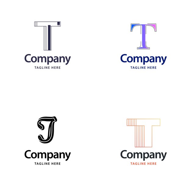 Diseño de paquete de logotipo grande con letra T Diseño de logotipos creativos y modernos para su empresa Ilustración de nombre de marca vectorial
