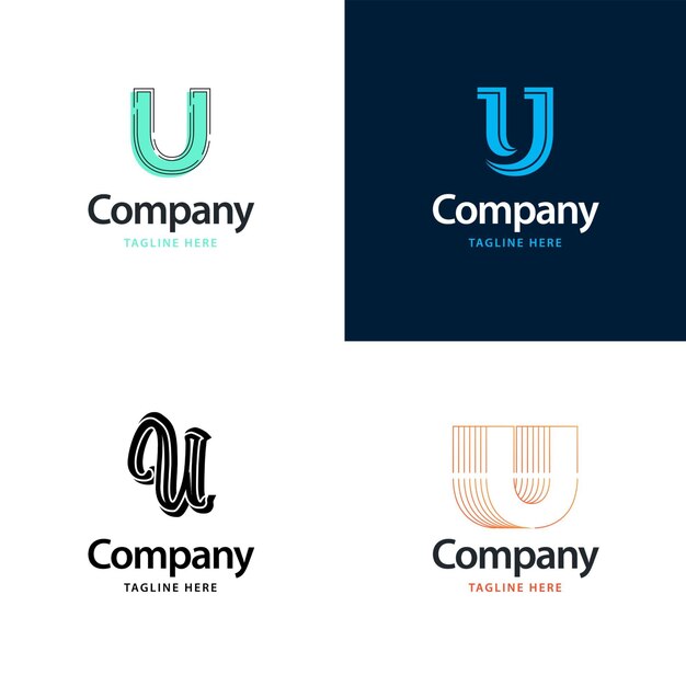 Diseño de paquete de logotipo grande con letra U Diseño de logotipos creativos y modernos para su empresa Ilustración de nombre de marca vectorial