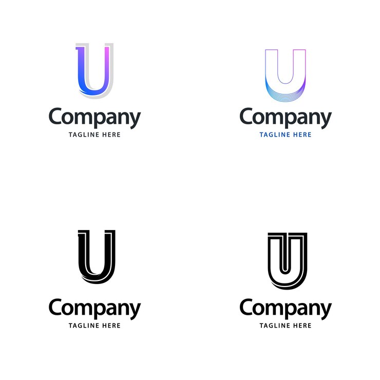 Vector gratuito diseño de paquete de logotipo grande de letra u diseño de logotipos creativos y modernos para su negocio