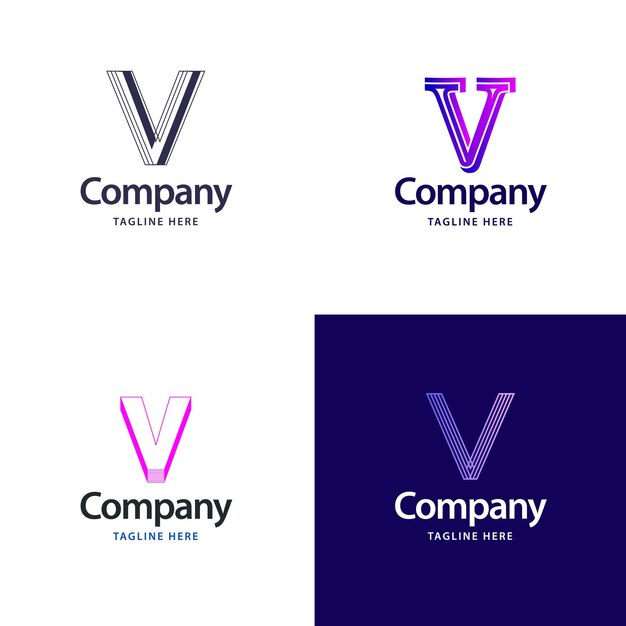 Diseño de paquete de logotipo grande con letra V Diseño de logotipos creativos y modernos para su empresa Ilustración de nombre de marca vectorial